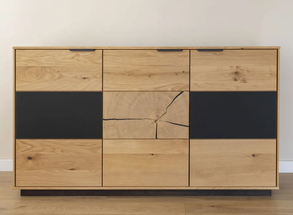 Sideboard 154x84cm 'Triest' Wildeiche massiv Glas