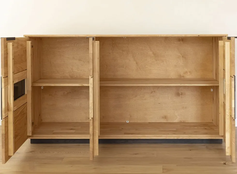 Sideboard 154x84cm 'Triest' Wildeiche massiv Glas