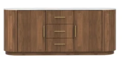 Sideboard 200x80cm "Valencia"' Mango braun lackiert & Marmor weiss 2 Türen