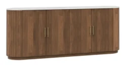 Sideboard 200x80cm "Valencia"' Mango braun lackiert & Marmor weiss 4 Türen