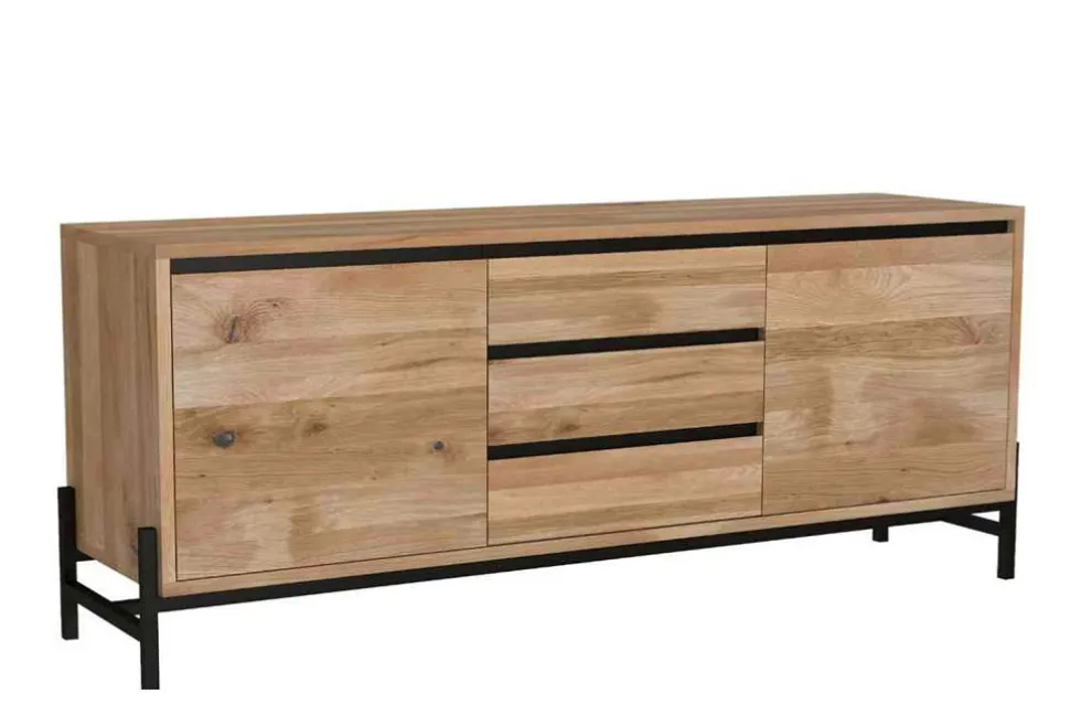 Sideboard 155x67cm 'Veneza' Wildeiche & Metall schwarz