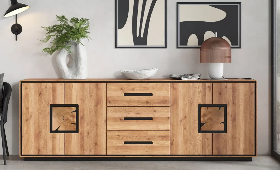 Sideboard 226x77cm "Zarah" Wildeiche geölt