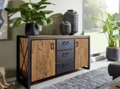 Sideboard 150x80xcm 'Montreux' Akazie & Metall schwarz
