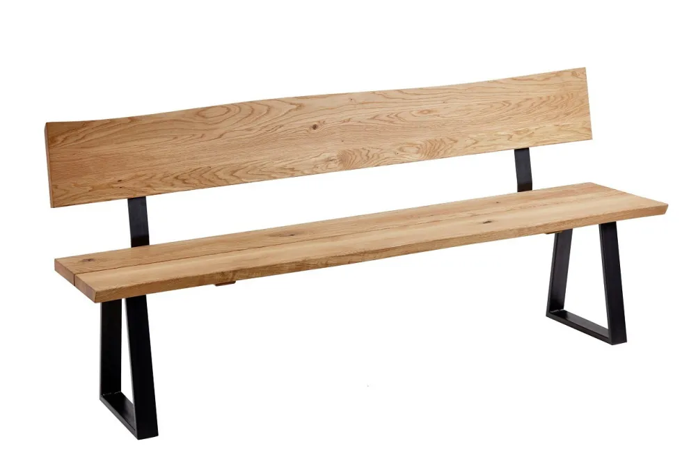Sitzbank mit Lehne 'Granada' Wildeiche geölt & Metall VARIATIONEN möglich 180 cm
