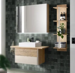 Spiegelschrank 106cm inkl.Beleuchtung 'Avallon' Wildeiche geölt & creme