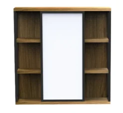 Spiegelschrank 70x70cm 'Derry' Eiche massiv & Metall schwarz