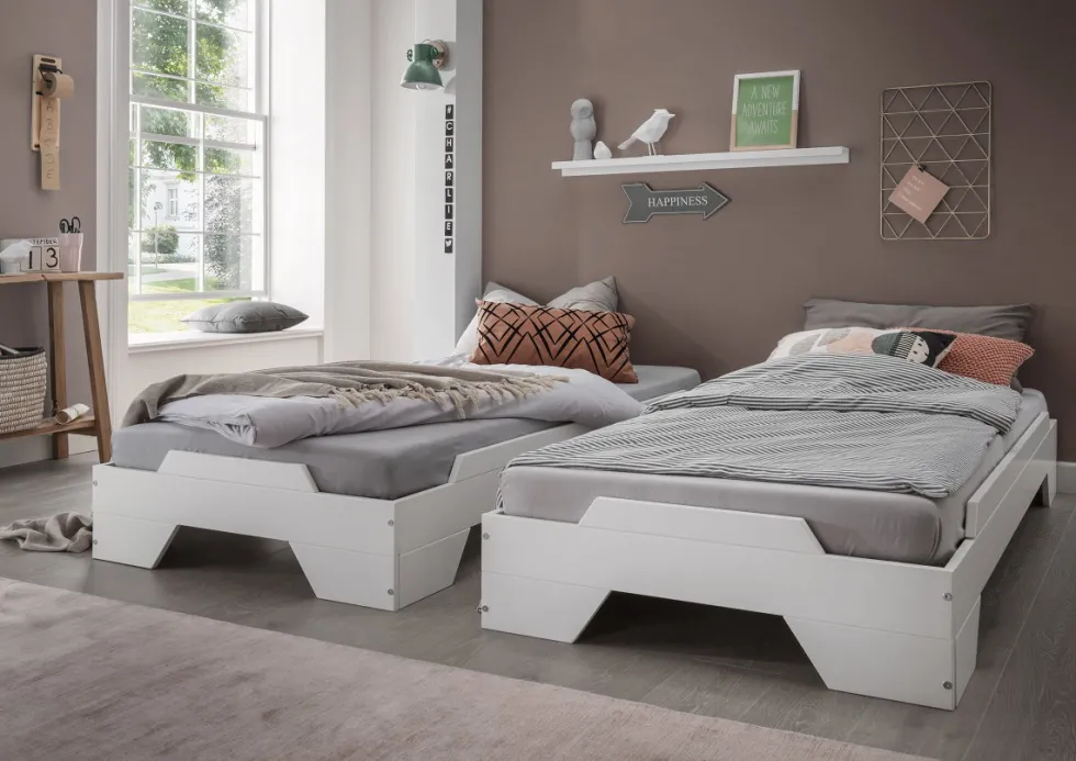 Stapelbett 90x200cm 'Pisa' Buche massiv weiß lackiert