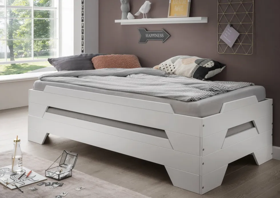 Stapelbett 90x200cm 'Pisa' Buche massiv weiß lackiert
