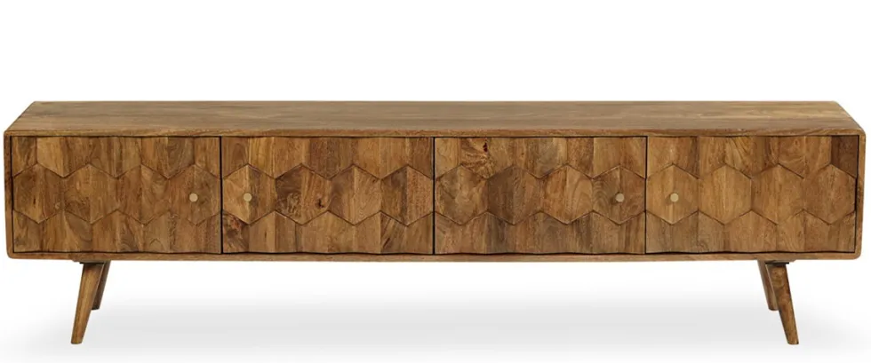 TV Board 200cm 'Kalani' Mango massiv hängend oder mit Füßen braun lackiert
