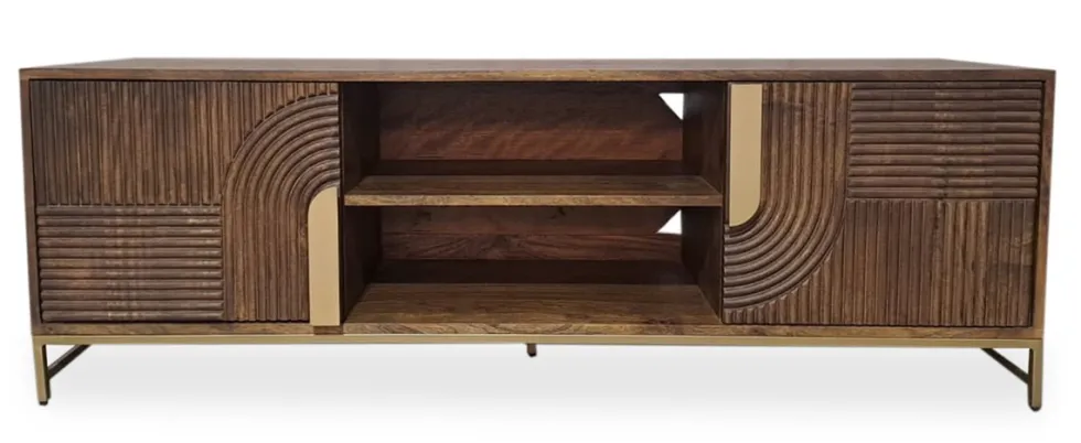 TV Board 150cm 'Marvello' Mango braun & Metall goldfarbig hängend oder stehend