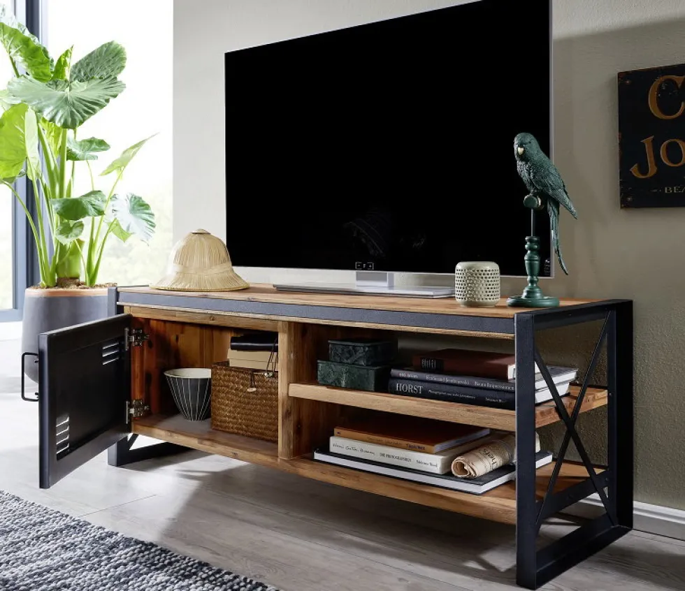 TV Board 127cm 'Montreux' Akazie & Metall schwarz