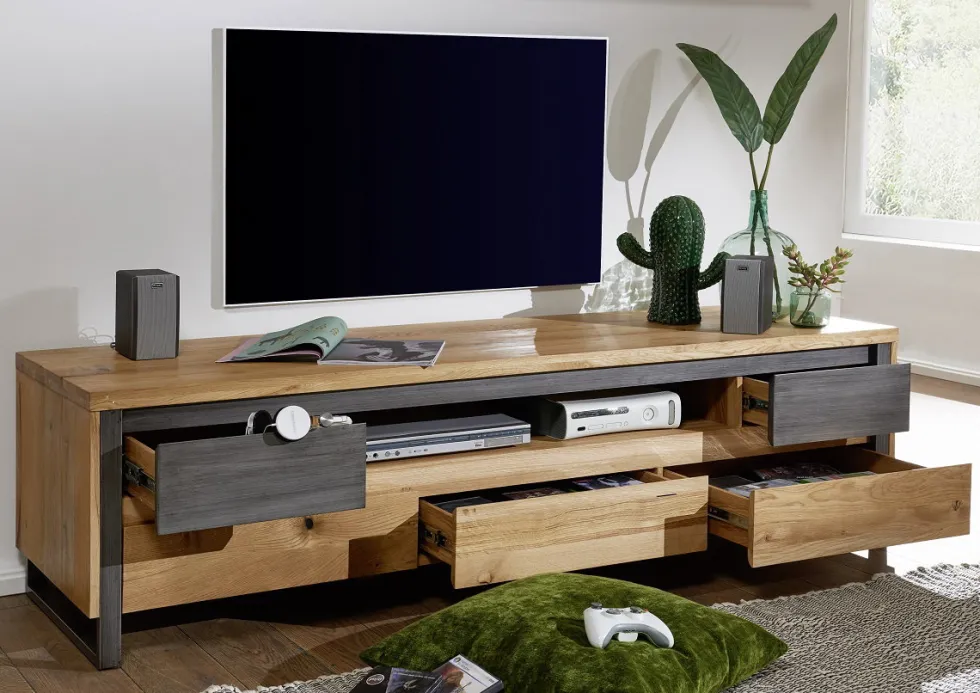 TV Board I 190cm 'Taipeh' Wildeiche & Metall gebürstet