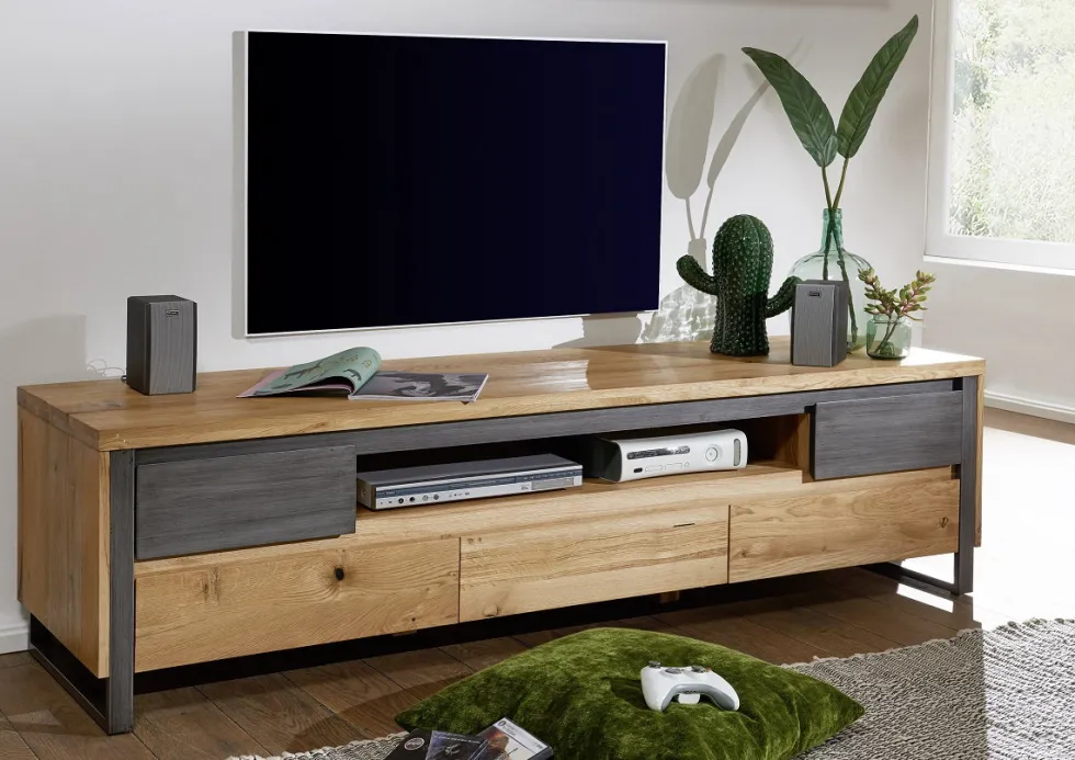 TV Board I 190cm 'Taipeh' Wildeiche & Metall gebürstet