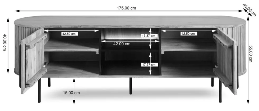 TV Board mit Beleuchtung 175cm 'Atlantic' Akazie massiv