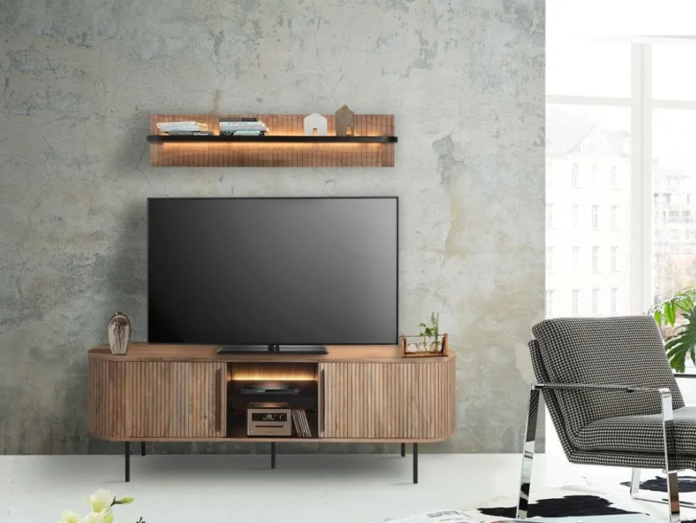 TV Board mit Beleuchtung 175cm 'Atlantic' Akazie massiv