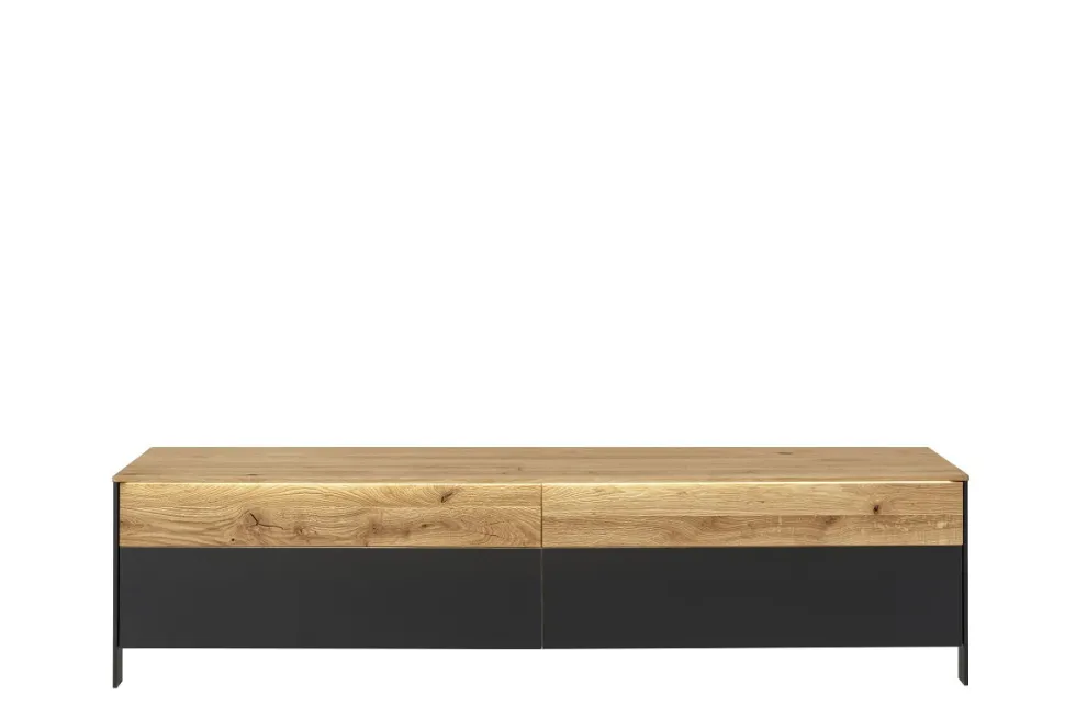 TV Board mit Beleuchtung 200cm 'Boston ' Wildeiche geölt & Glas anthrazit