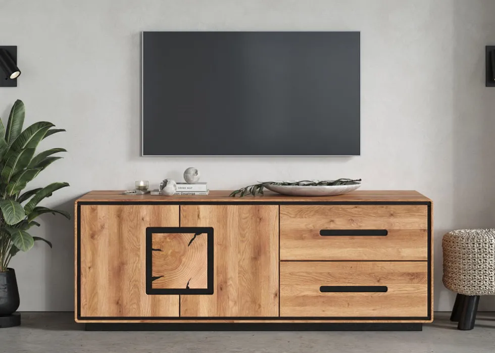 TV Board 2 Schubkästen 145x54cm "Zarah" Wildeiche geölt