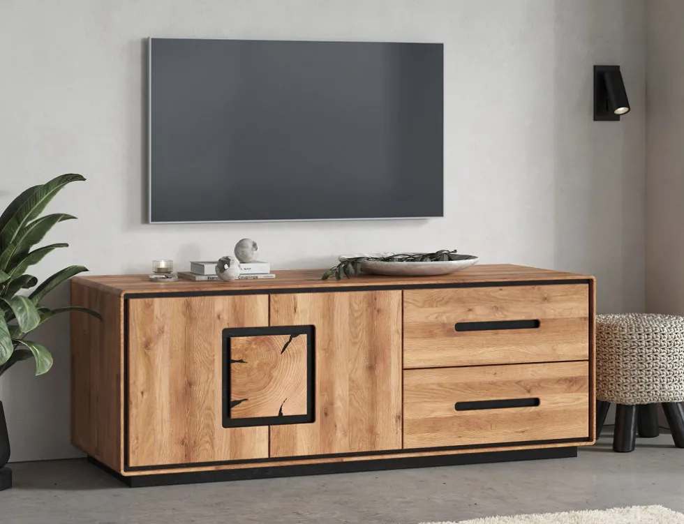 TV Board 2 Schubkästen 145x54cm "Zarah" Wildeiche geölt