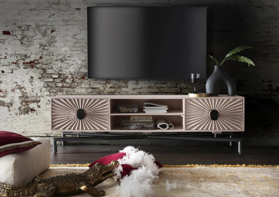 TV Board 180x50cm 'Asia' Mango white wash