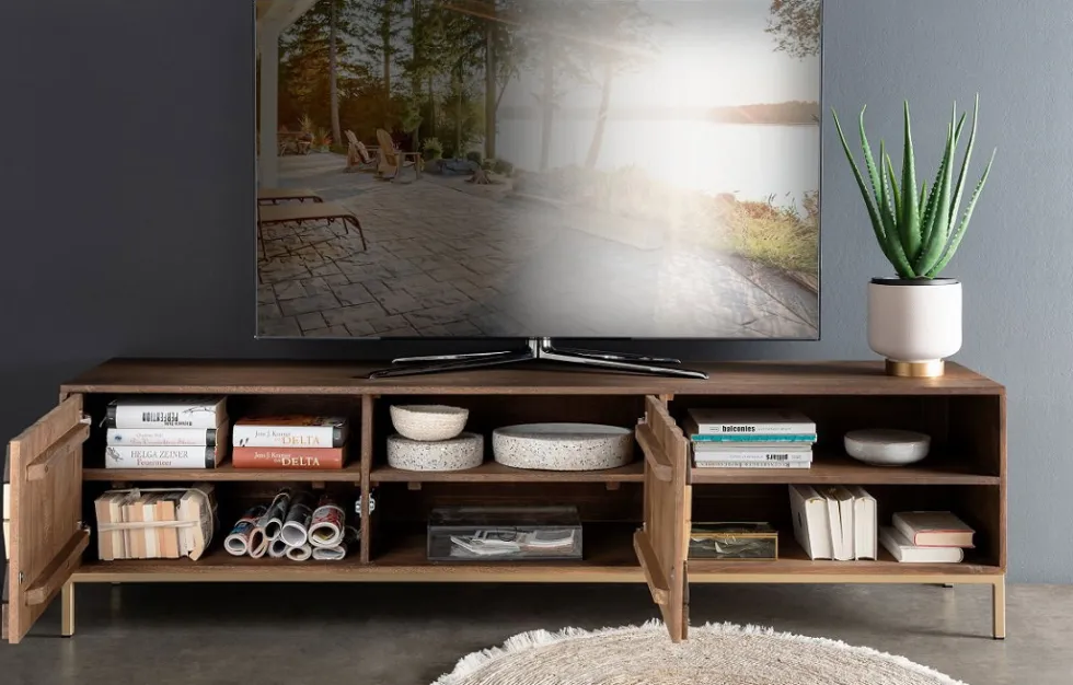 TV Board 190x50cm "Assuan" Mango & Metall goldfarbig WZ-0462
