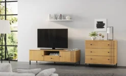 TV Board 105x47cm 'Detroit' Kiefer massiv eichefarbig & schwarz