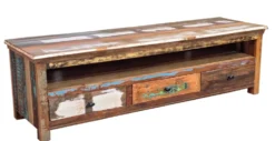 TV Board 170x50cm 'Hawkins' recyceltes Altholz mehrfarbig lackiert 3 Schubkästen