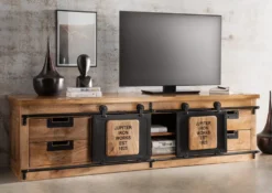 TV Board 180x50cm 'Mark' Mangoholz & Eisen schwarz