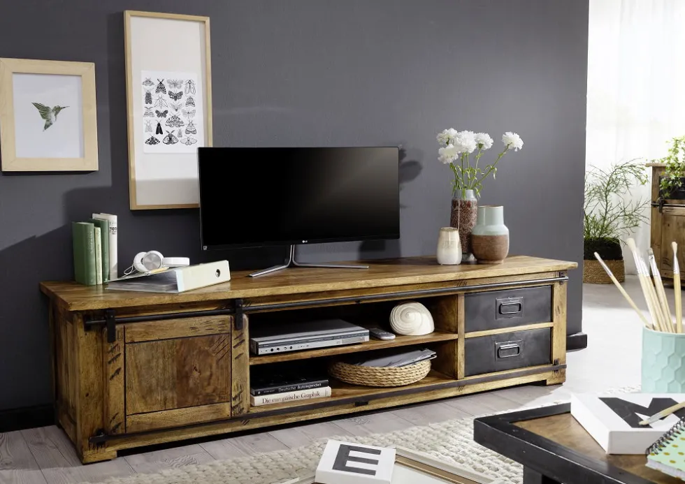 TV Board 200x50cm 'Railroad' Mango & Eisen
