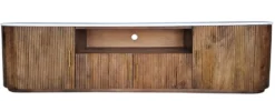 TV Board 220x55cm "Valencia"' Mango braun lackiert & Marmor weiss 2 große 2 kleine Türen