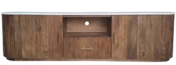 TV Board 200x55cm "Valencia"' Mango braun lackiert & Marmor weiss 2 Türen