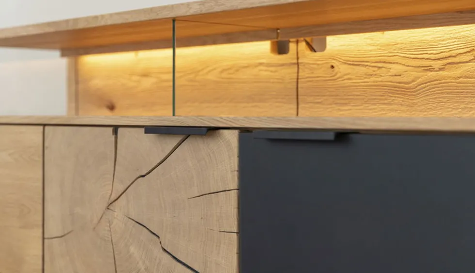 TV Element 200cm 'Triest' Wildeiche massiv Glas