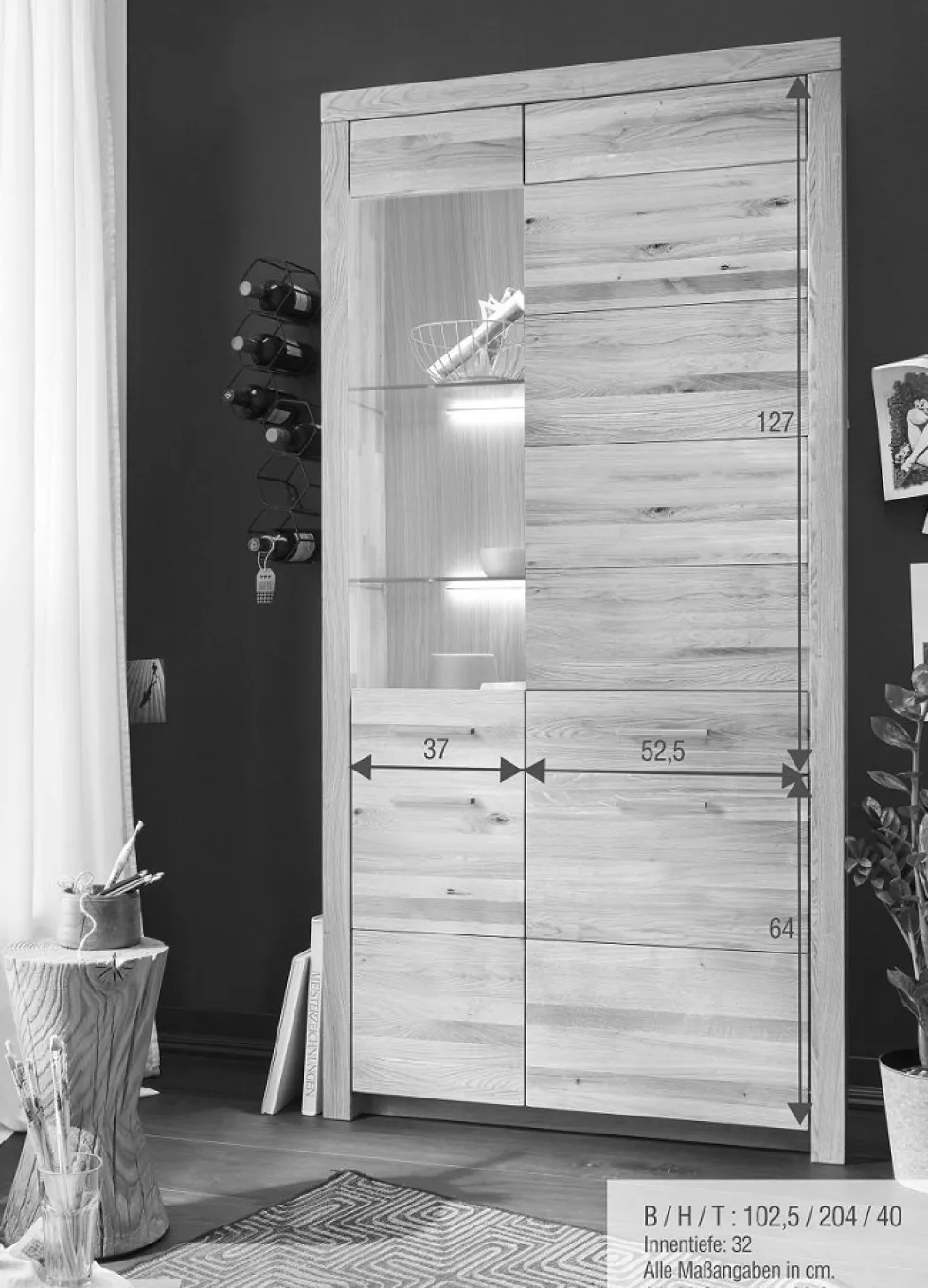 Vitrine Glas links 102x204cm "Dover" Wildeiche geölt WZ-0169