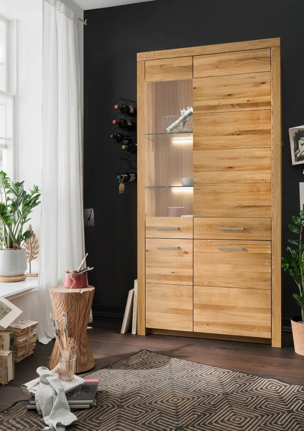 Vitrine Glas links 102x204cm "Dover" Wildeiche geölt WZ-0169