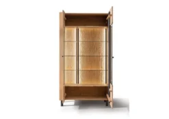 Vitrine II 106cm Wildeiche 'Amalfi' verschiedene Ausführungen inkl.Beleuchtung Holzfüße rund schwarz