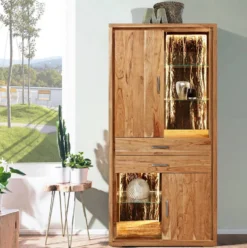 Vitrine inkl.Beleuchtung 88x180cm 'Sadar' Akazie massiv