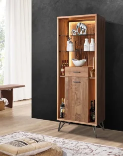 Vitrine inkl.Beleuchtung 72x195cm 'Hunter' Akazie massiv