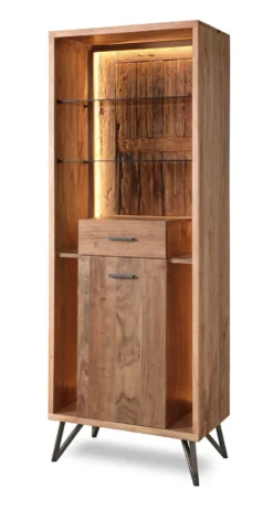 Vitrine inkl.Beleuchtung 72x195cm 'Hunter' Akazie massiv