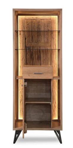 Vitrine inkl.Beleuchtung 72x195cm 'Hunter' Akazie massiv