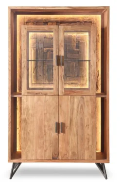 Vitrine inkl.Beleuchtung 115x195cm 'Hunter' Akazie massiv