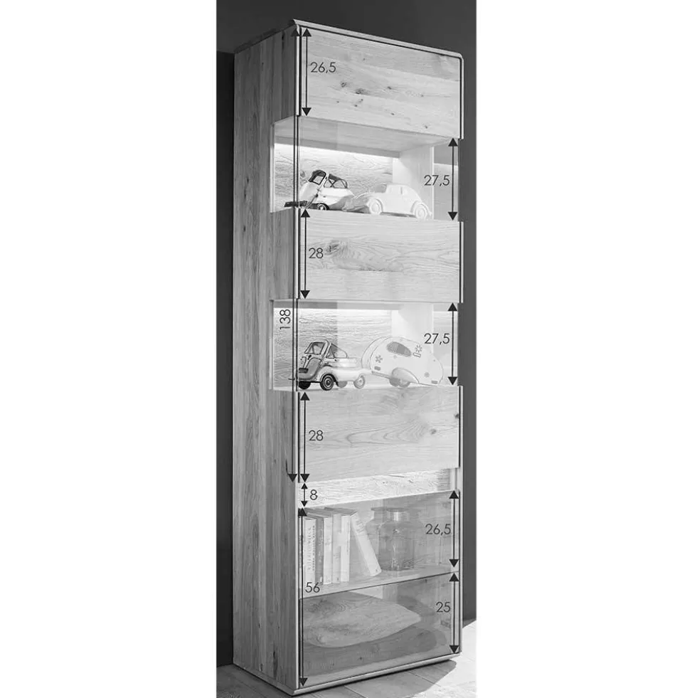 Vitrine rechts 63x207cm "Berlin" Kernbuche geölt