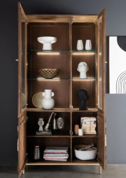 Vitrine 99x198cm "Assuan" Mango & Metall goldfarbig WZ-0462