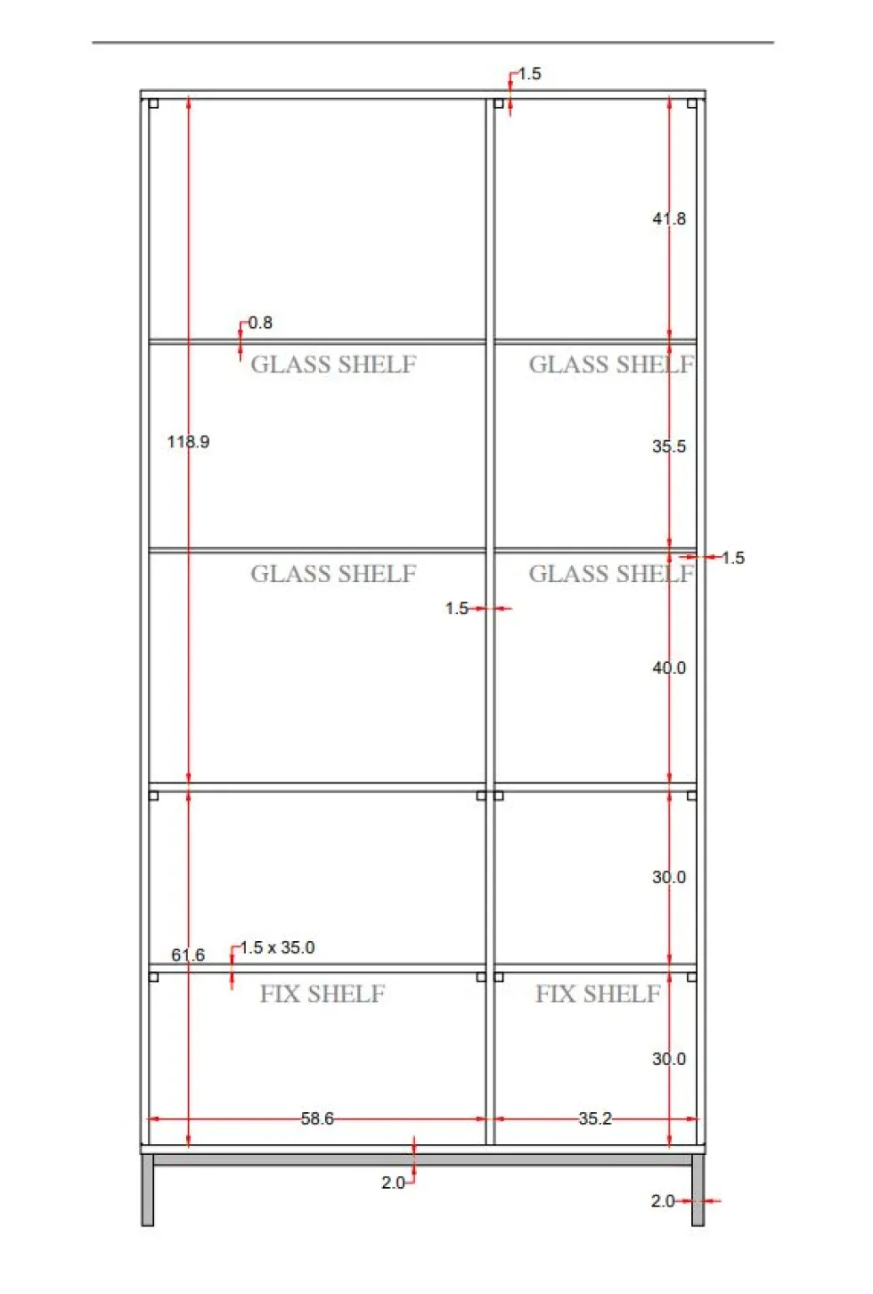 Vitrine 99x198cm "Assuan" Mango & Metall goldfarbig WZ-0462