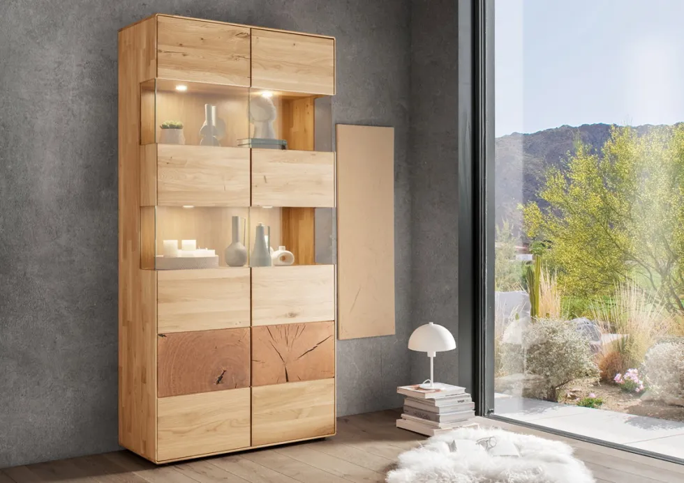 Vitrine 100x202cm "Belfast" Wildeiche massiv