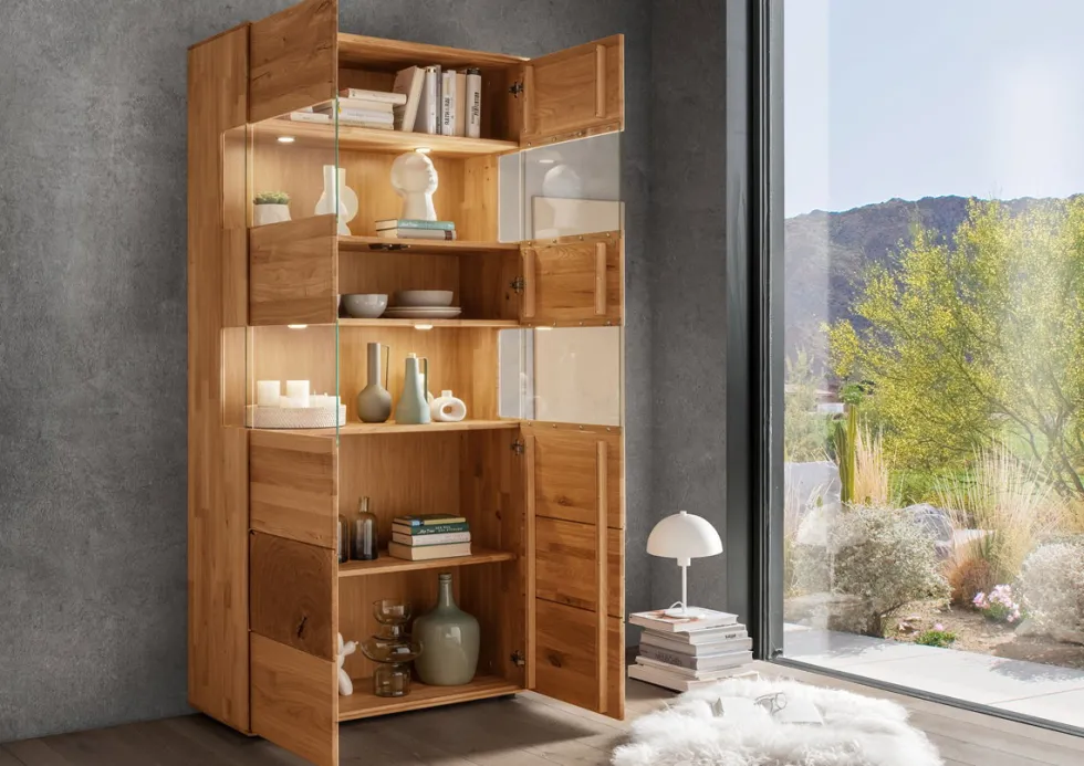 Vitrine 100x202cm "Belfast" Wildeiche massiv