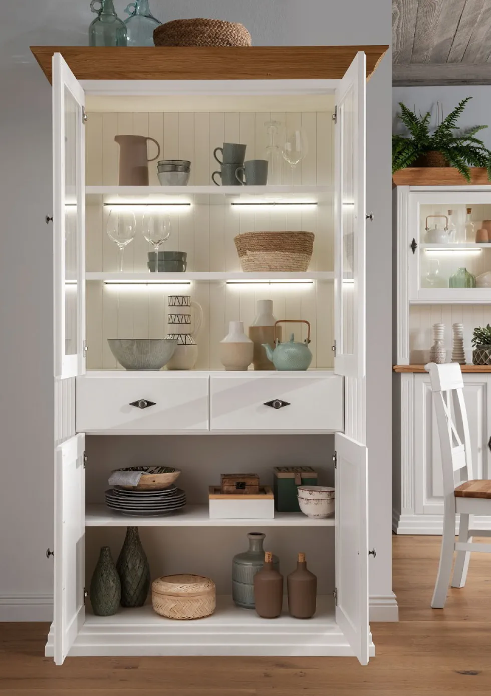 Vitrine 116x199cm "Jale" Kiefer & Eiche massiv WZ-0622