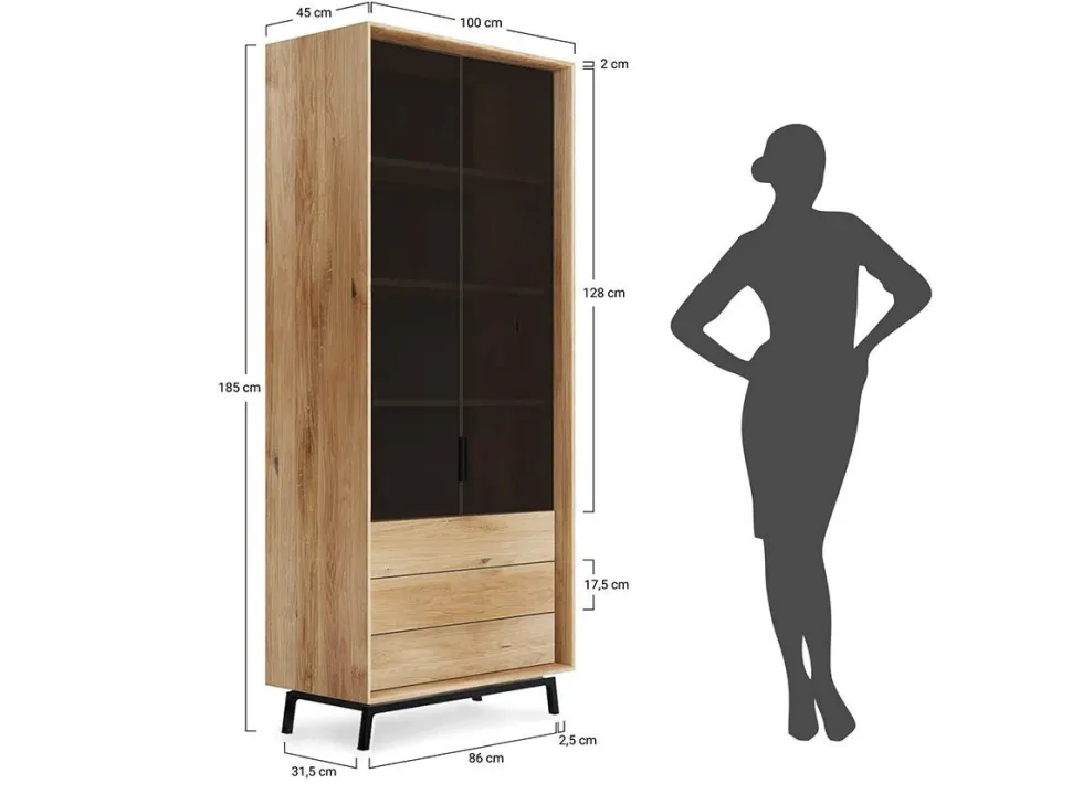 Vitrine 100x200cm 'Jannik' Wildeiche massiv