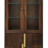 Vitrine 100x200cm 'Marvello' Mango mahagoni & Metall goldfarbig Glastür