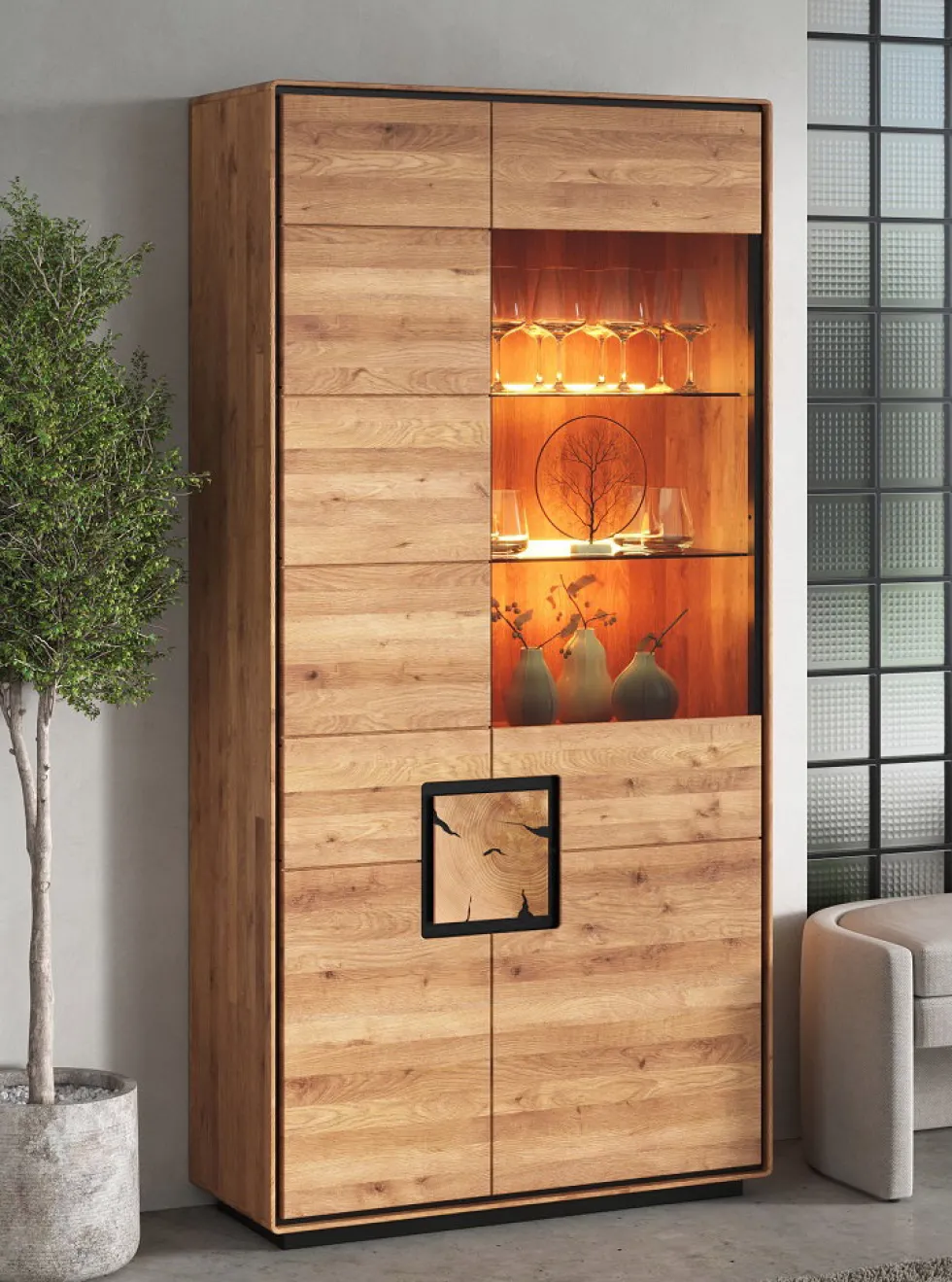 Vitrine 100x203cm "Zarah" Wildeiche geölt