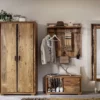 Wandgarderobe inkl.Beleuchtung 88x88cm 'Sadar' Akazie massiv