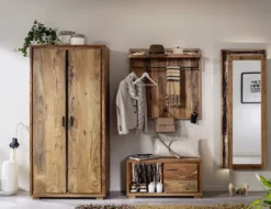 Wandgarderobe inkl.Beleuchtung 88x88cm 'Sadar' Akazie massiv